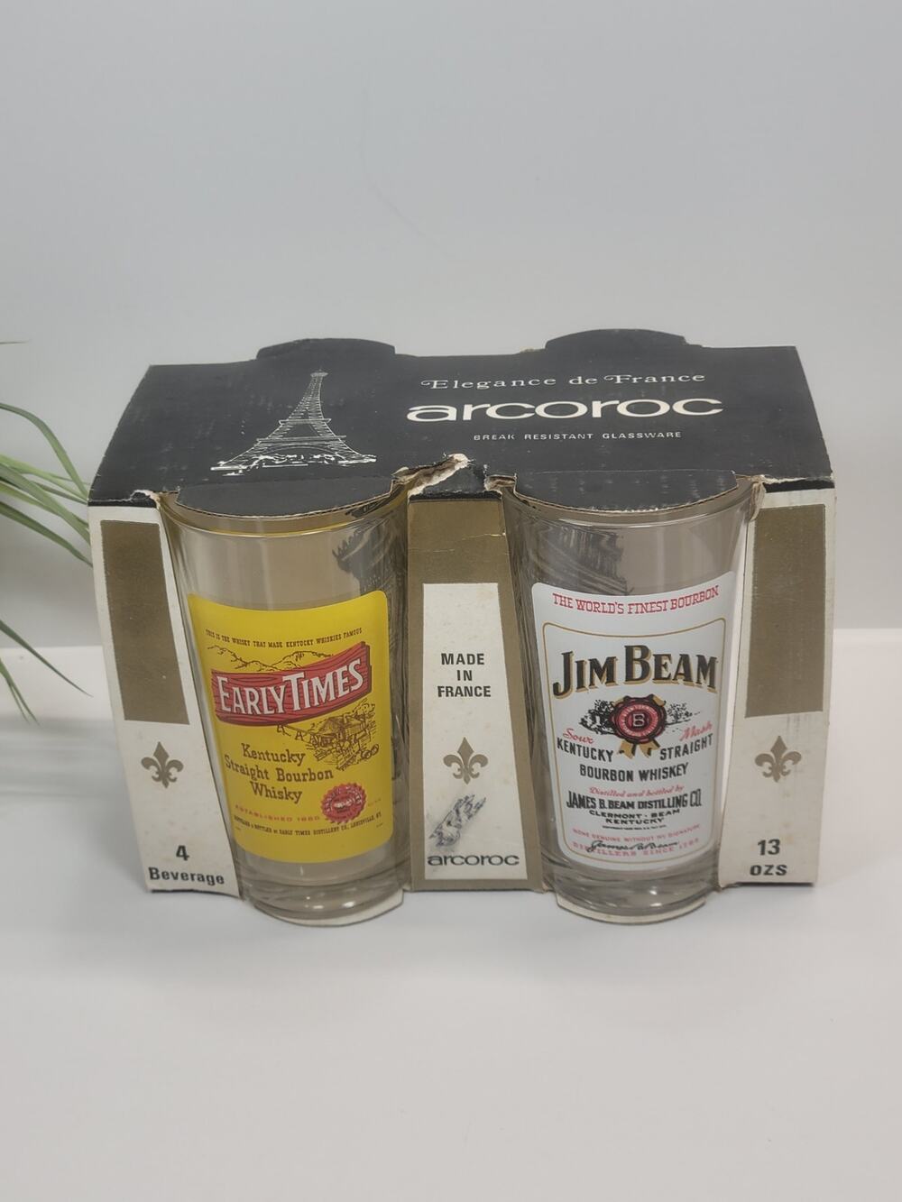 Vintage Arcoroc France Kentucky Bourbon Whiskey Glasses Set Jim Beam I W Harper